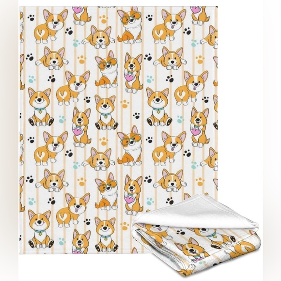New - Corgi Patterned Lightweight Flannel Throw Blanket 50x60 inches - Picture 2 of 9